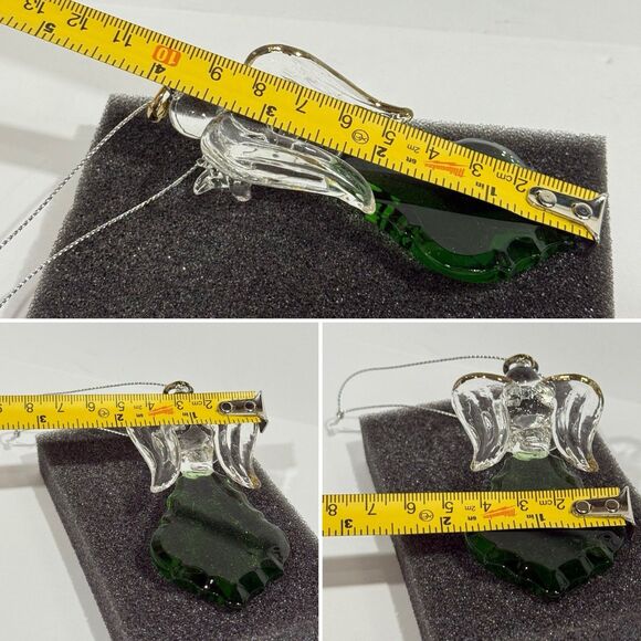 Glass Angel Ornament Green Crystal Gold Trim Praying Figurine Gift Boxed - Picture 8 of 16